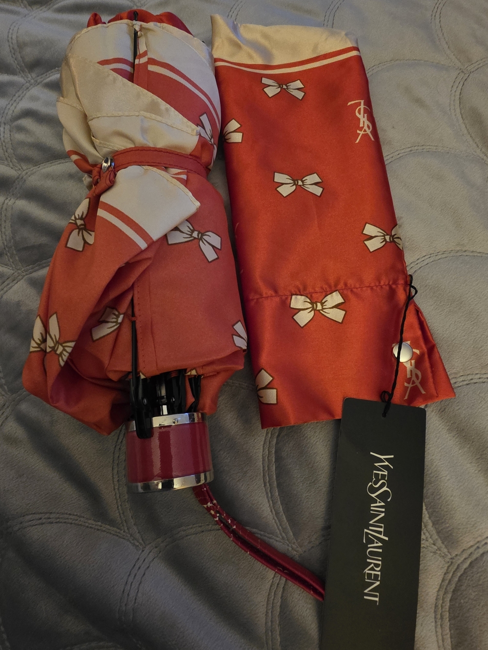 YSL Yves Saint Laurent Folding Umbrella with Ribbon Pattern/ BNWT